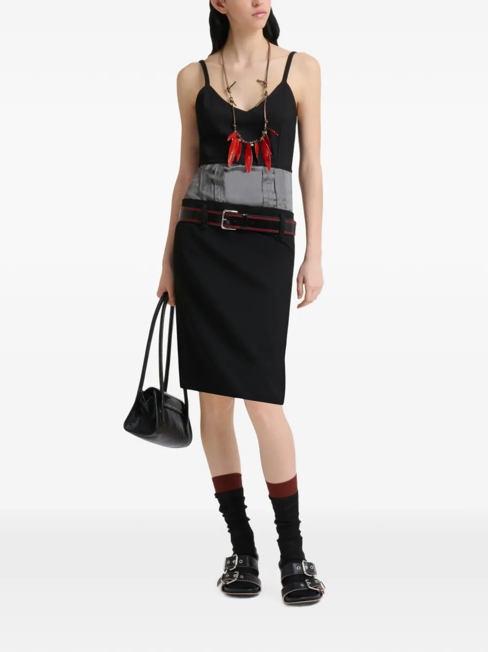 Marni Wollen jurk met satijnen taille Zwart