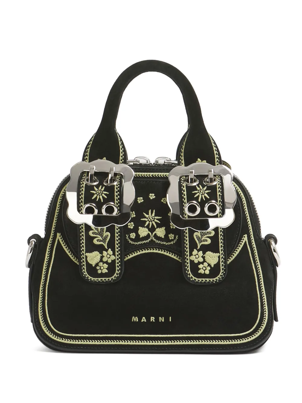 Marni black suede Belte bag with embroidery
