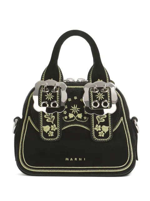 Marni black suede Belte bag with embroidery