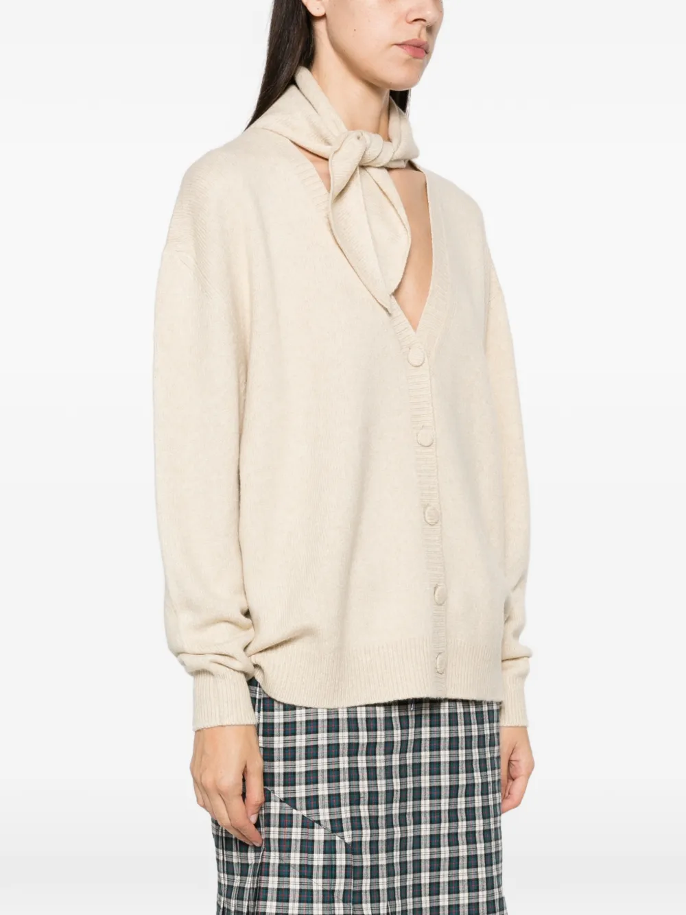 Plan C scarf-detail V-neck cardigan Beige