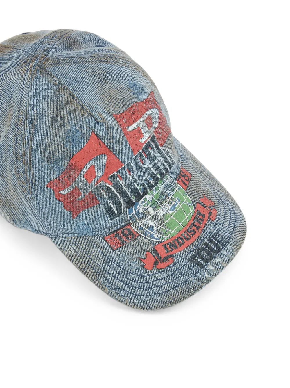 Diesel Denim honkbalpet met grafische print Blauw