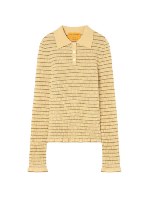 Guest In Residence striped smocked polo top