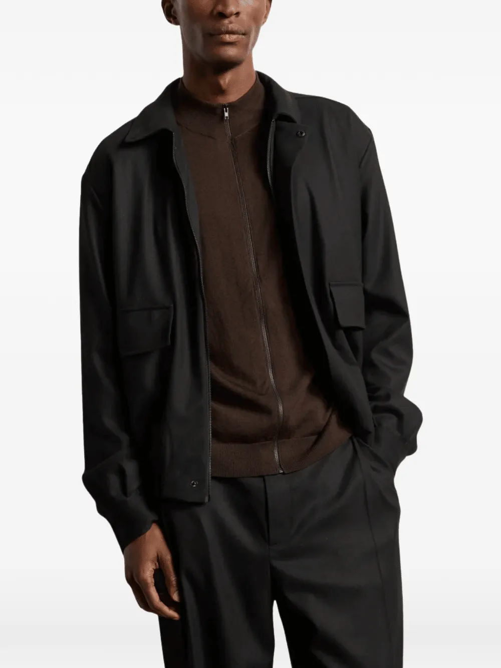 KIEFERMANN zip-up flap-pocket flannel jacket - Noir