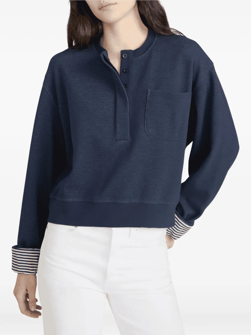 FRAME The Stripe Cuff henley-neck chest-pocket sweatshirt Blauw