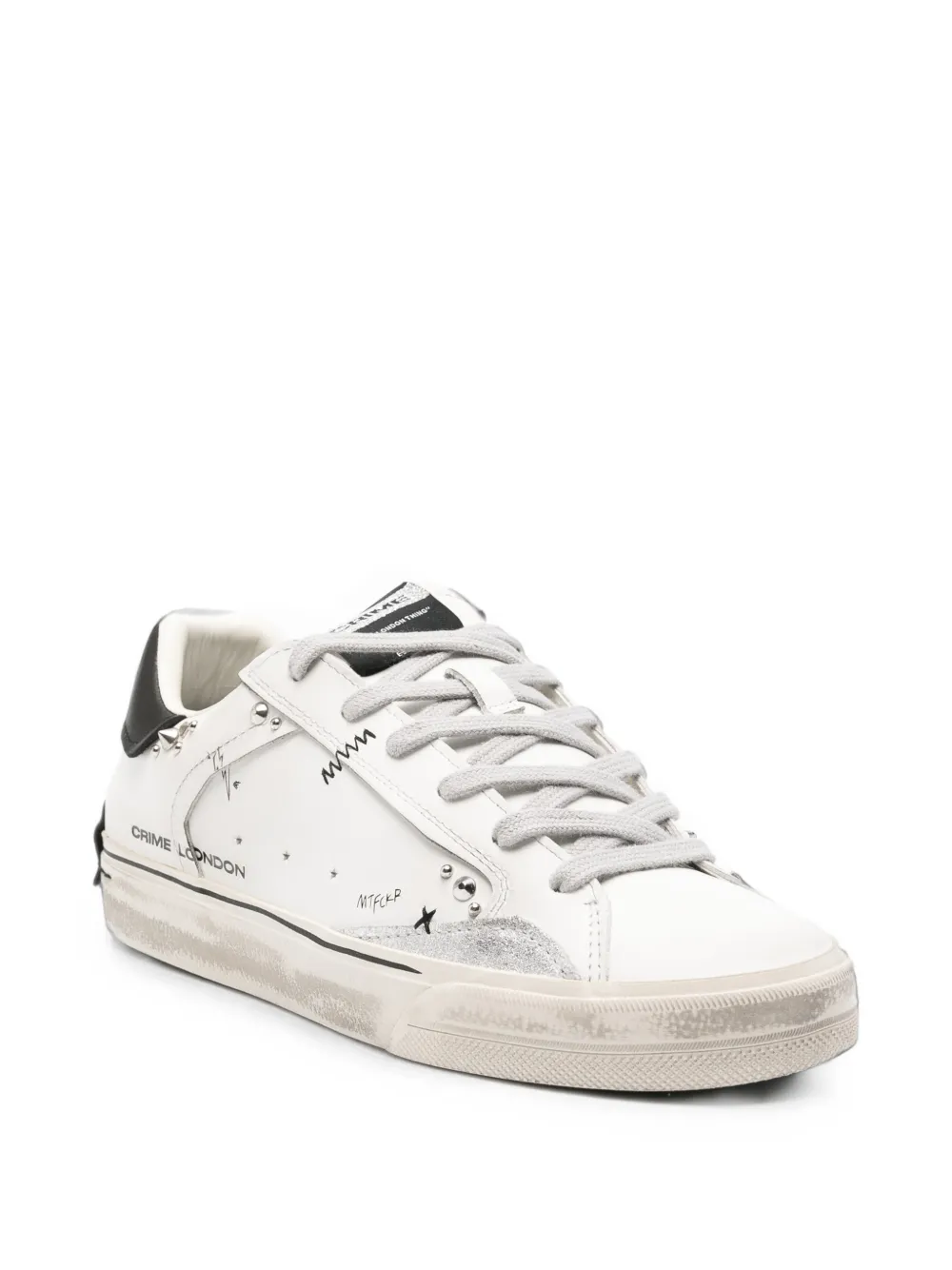 Crime London Deconstructed stud-embellished leather sneakers Wit