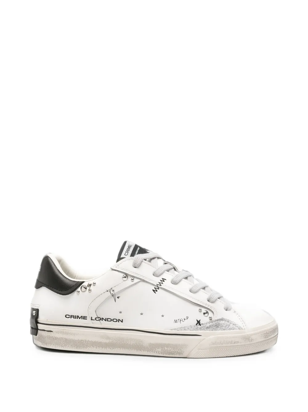 Crime London Deconstructed stud-embellished leather sneakers Wit