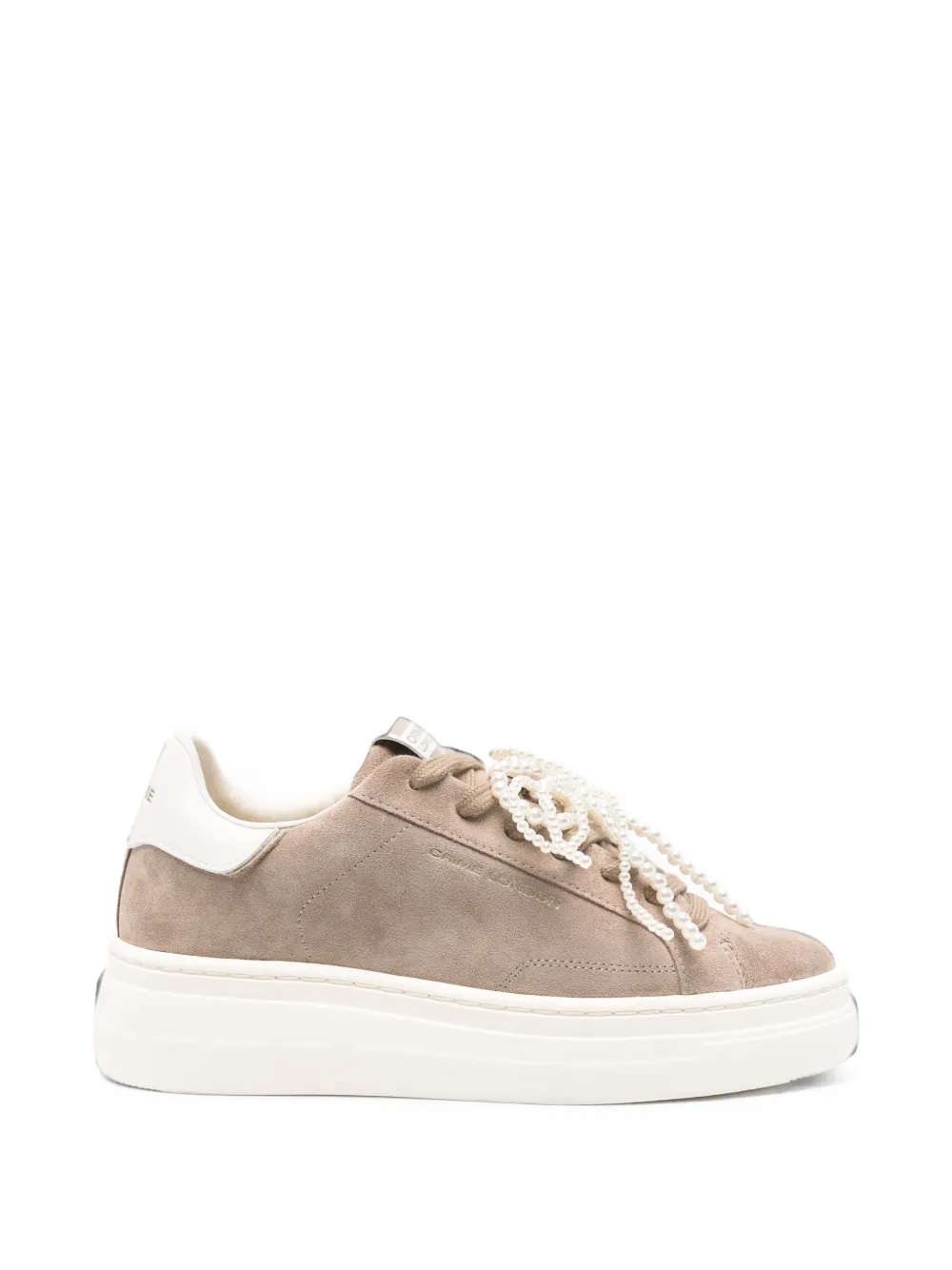 Crime London New Elevate pearl-embellished suede sneakers Beige