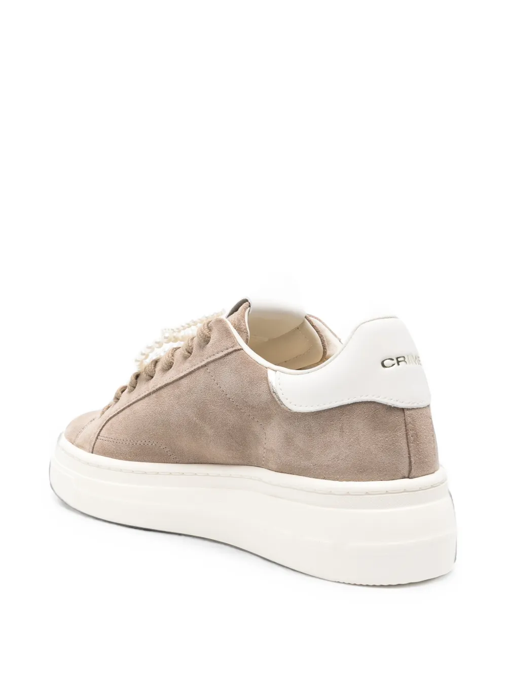 Crime London New Elevate pearl-embellished suede sneakers Beige