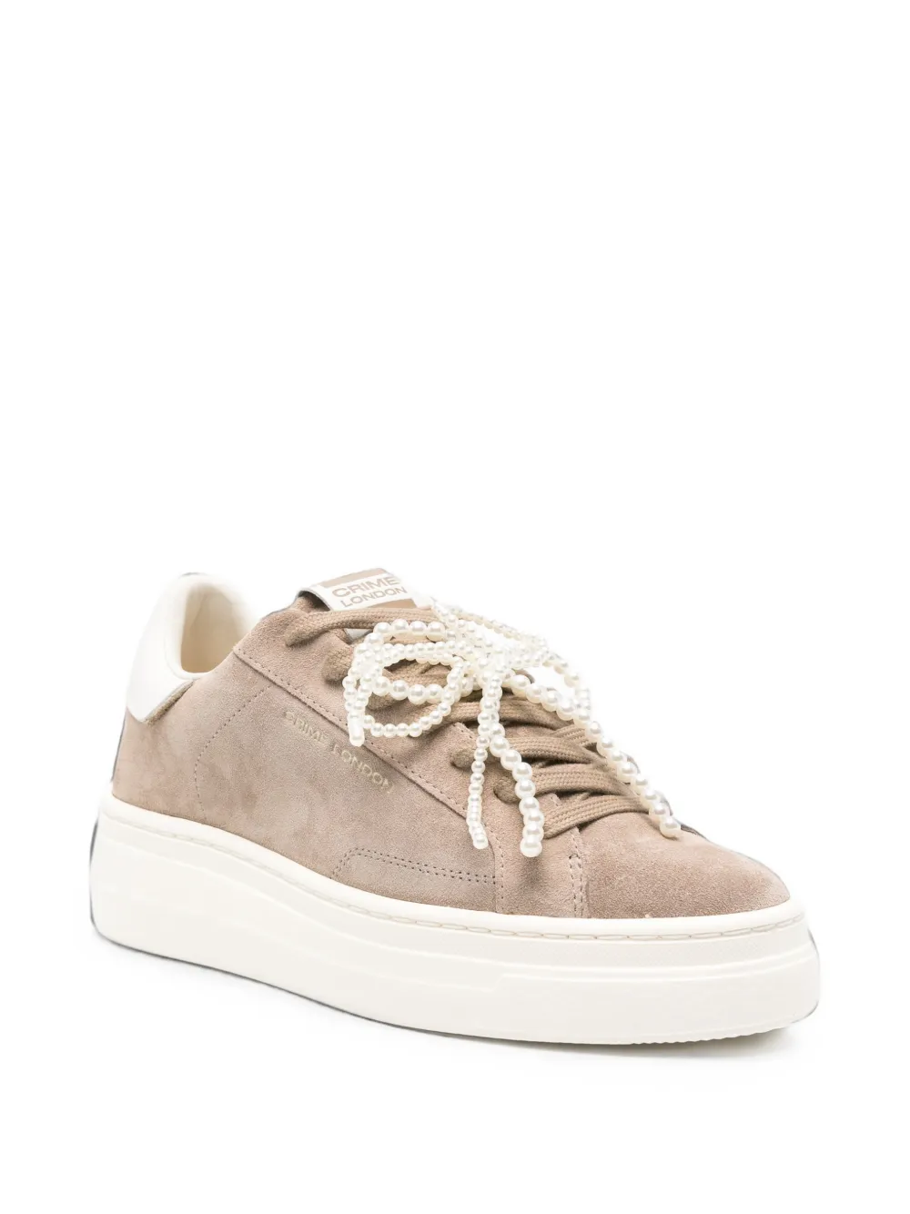 Crime London New Elevate pearl-embellished suede sneakers Beige