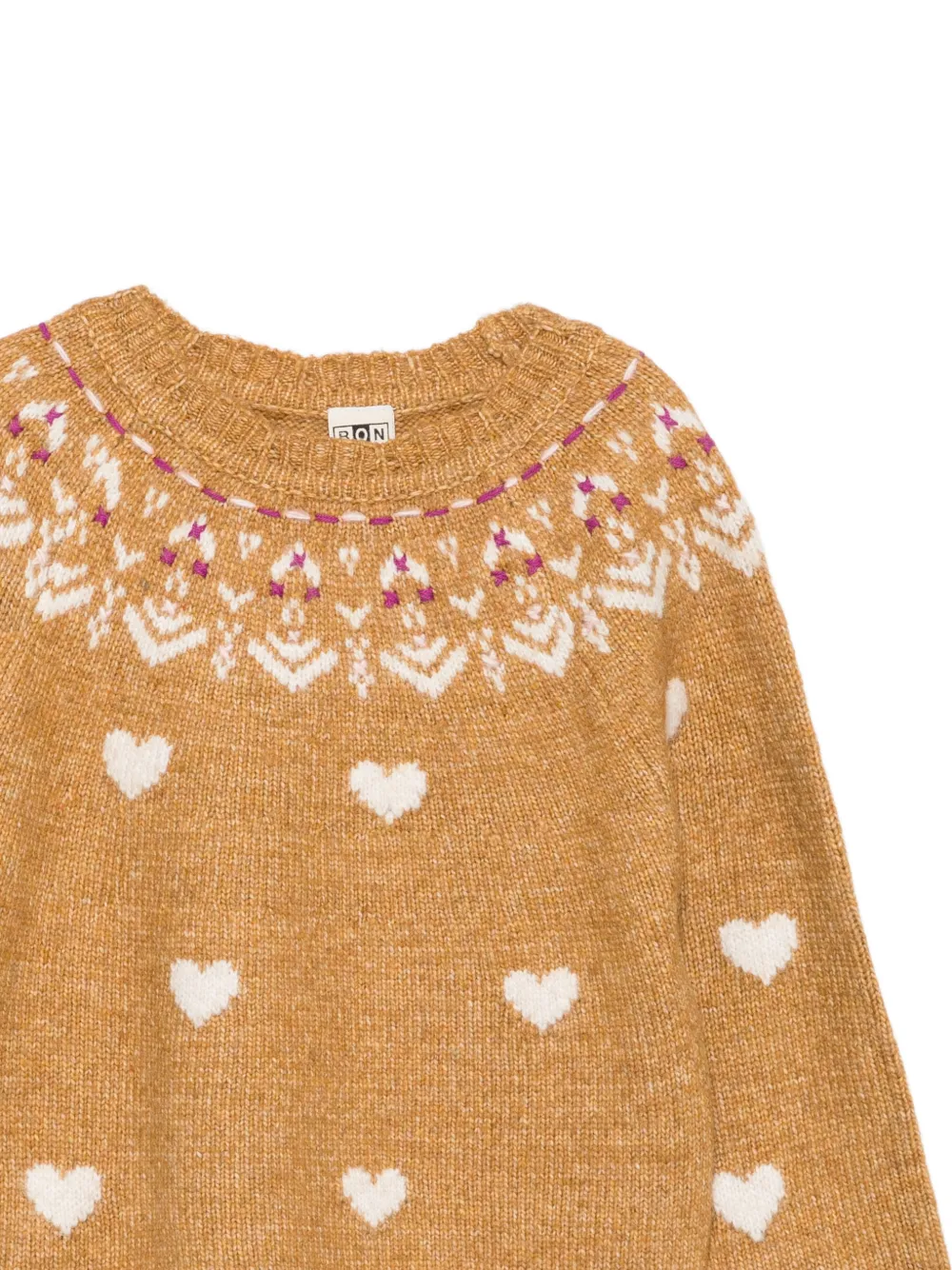 Bonton Fair Isle trui met hart-intarsia Beige