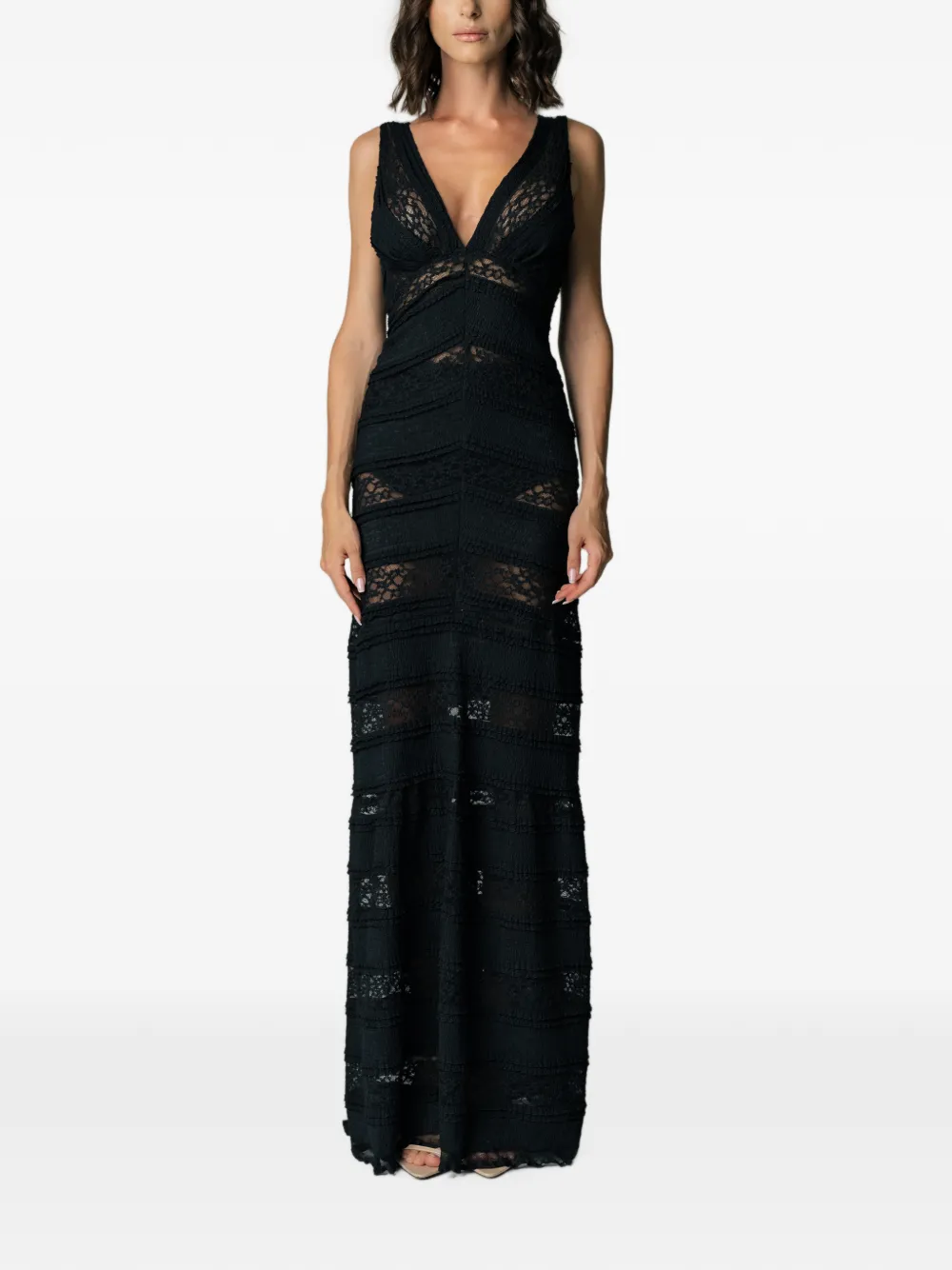 MIAU by Clara Rotescu lace-panelled tiered maxi dress