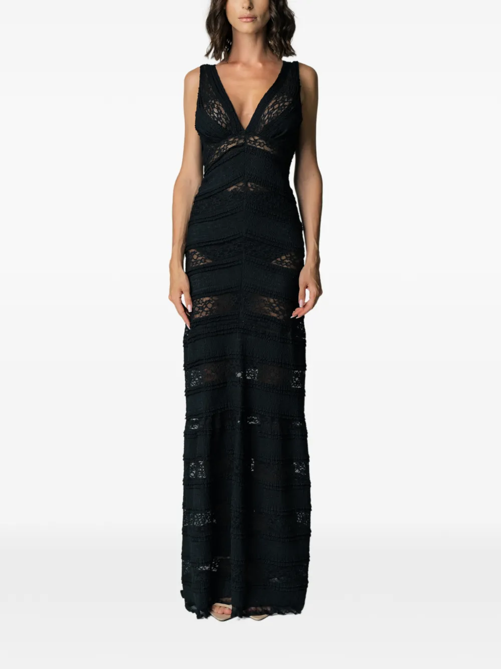 MIAU by Clara Rotescu lace-panelled tiered maxi dress