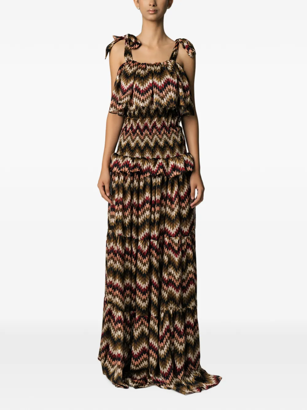 MIAU by Clara Rotescu Meraki chevron-print tiered maxi dress