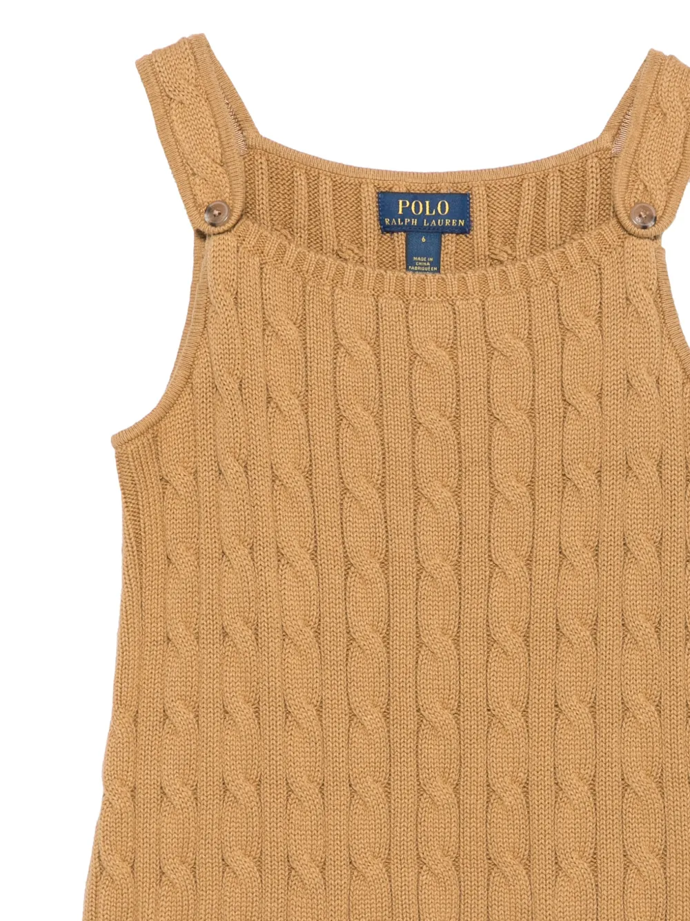 POLO RALPH LAUREN KIDS Kabelgebreide jurk met knoopbandje Beige