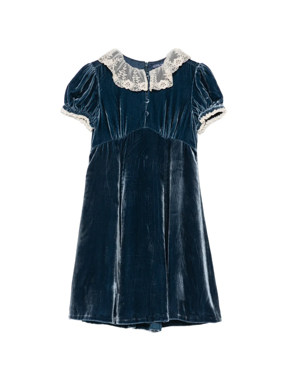 POLO RALPH LAUREN KIDS Abito in velluto con colletto in pizzo - Blu