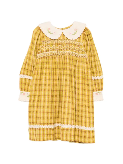 Bebe Organic smocked-waist Peter Pan collar dress