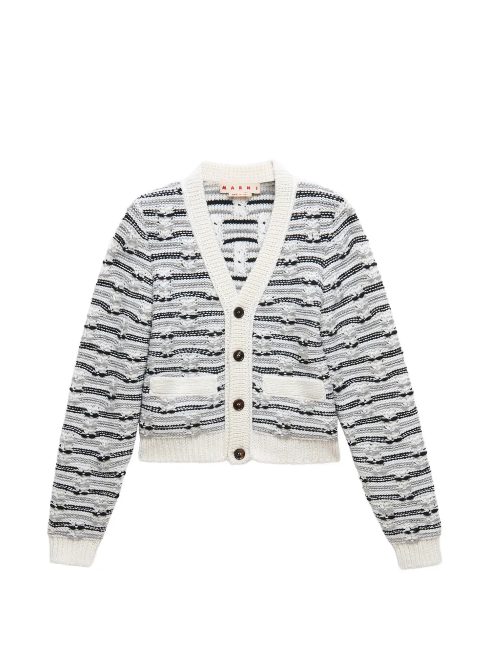 Marni white and blue mixed stitch wool cardigan