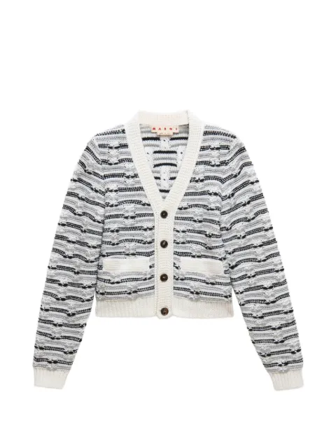 Marni white and blue mixed stitch wool cardigan