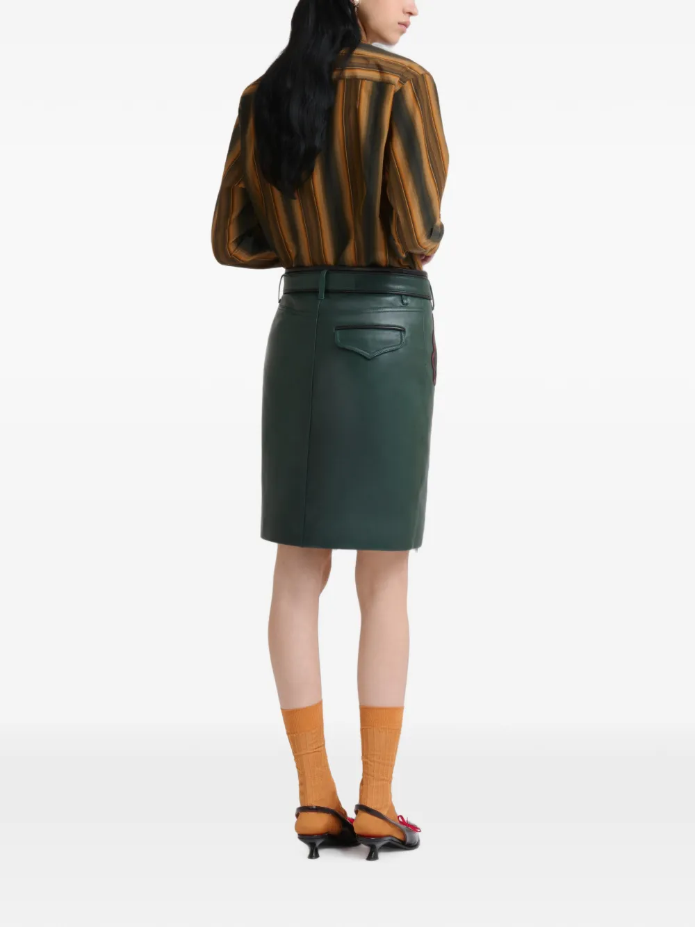 Marni Diepgroene leren rok met bladerzakken