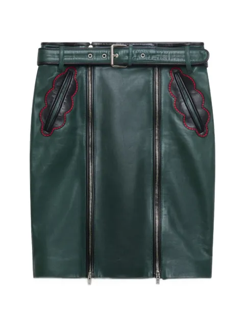Marni deep green leather skirt with leaf pockets