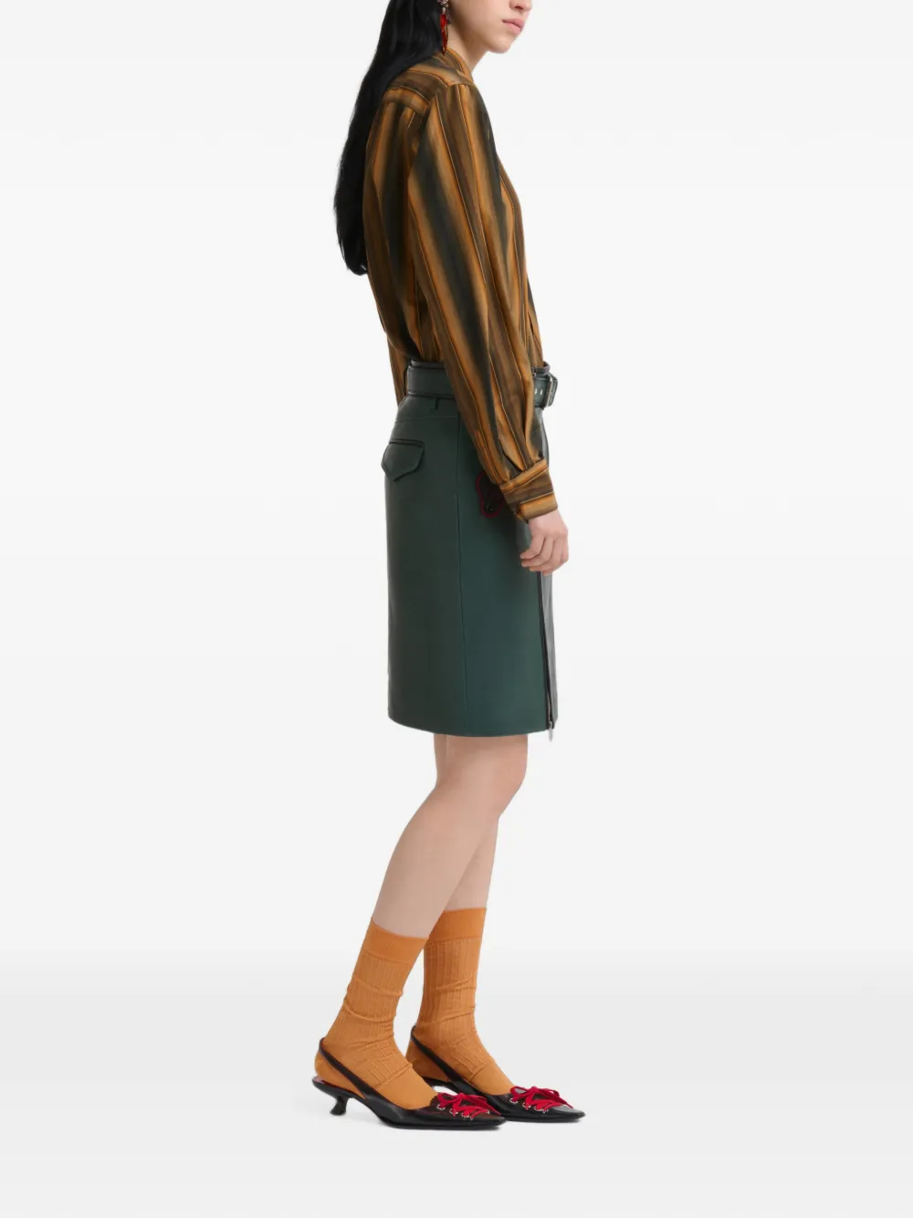 Marni Diepgroene leren rok met bladerzakken