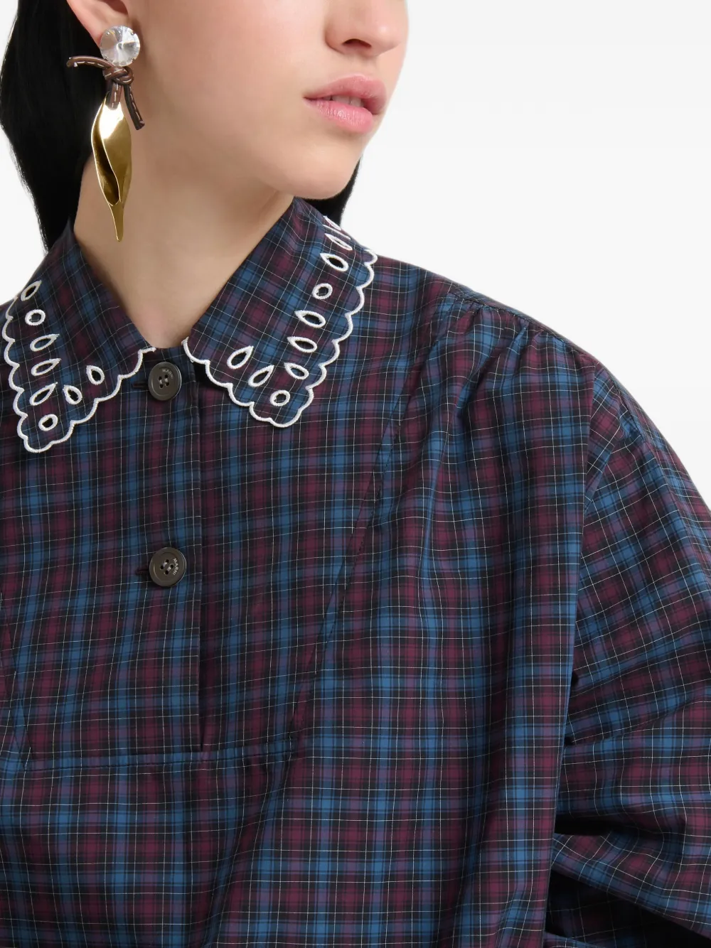 Marni Geruite broderie-anglaise blouse Blauw