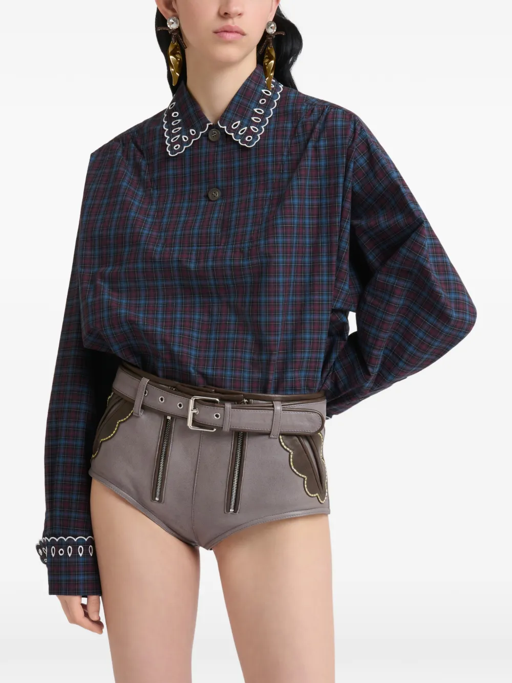 Marni Geruite broderie-anglaise blouse Blauw