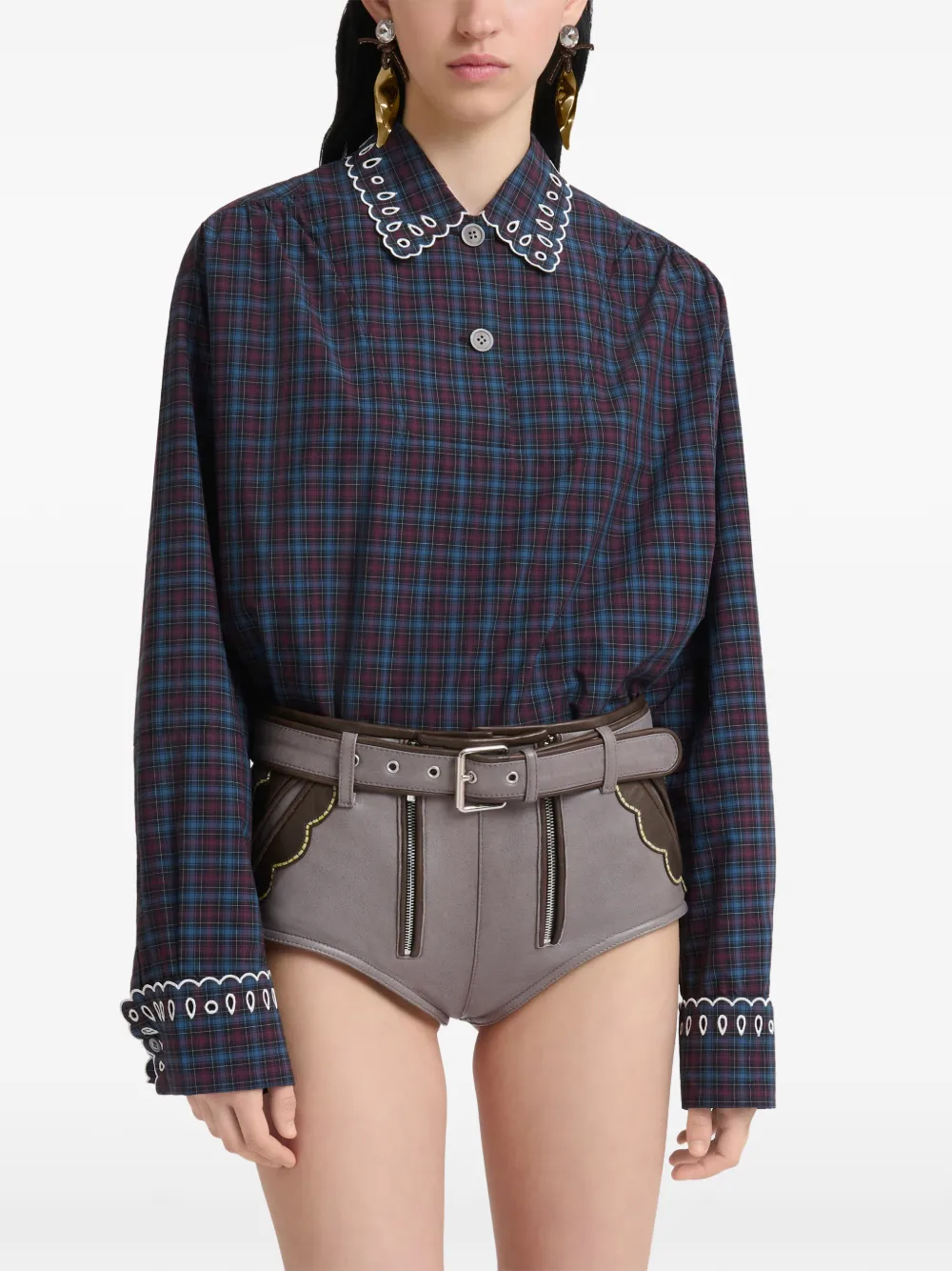 Marni Geruite broderie-anglaise blouse Blauw