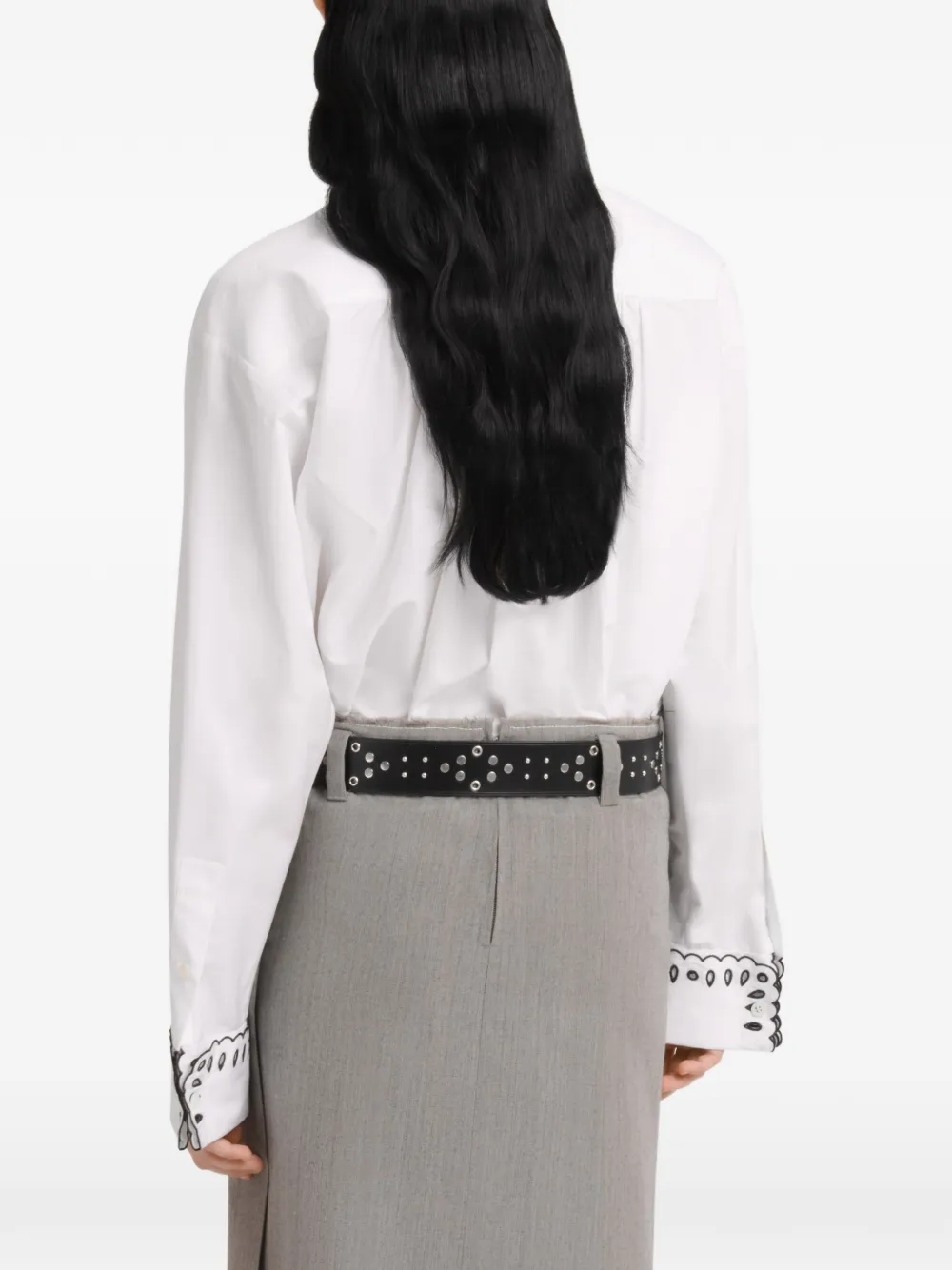 Marni Popeline blouse met broderie anglaise en halve knoop Wit