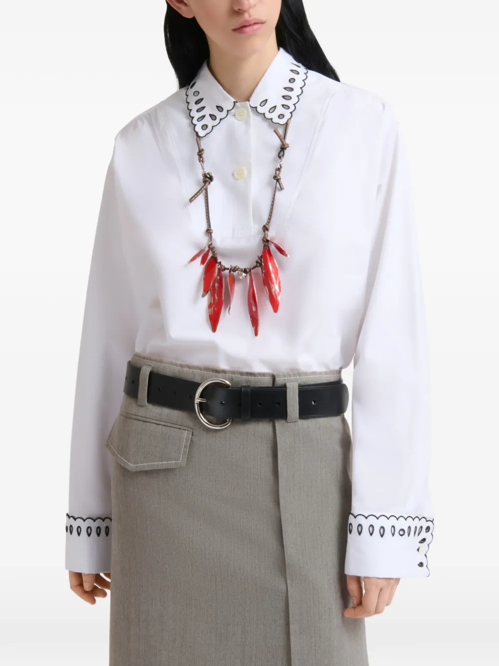 Marni Popeline blouse met broderie anglaise en halve knoop Wit