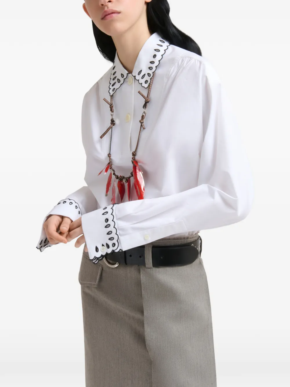 Marni Popeline blouse met broderie anglaise en halve knoop Wit
