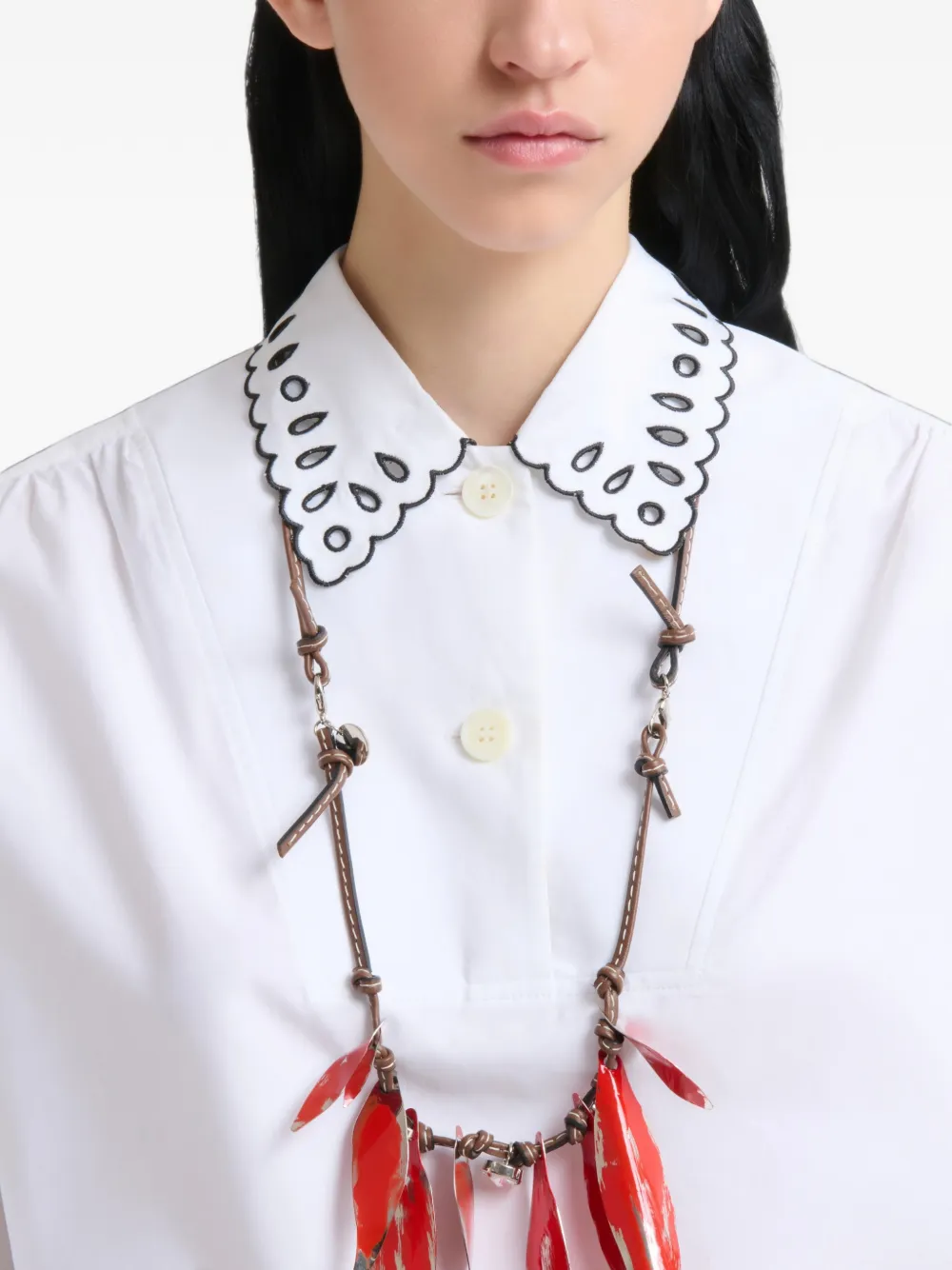 Marni Popeline blouse met broderie anglaise en halve knoop Wit