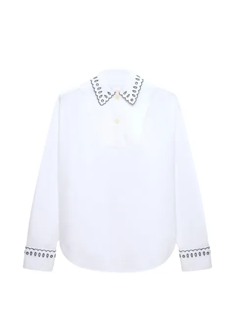 Marni white poplin half-button shirt with broderie anglaise