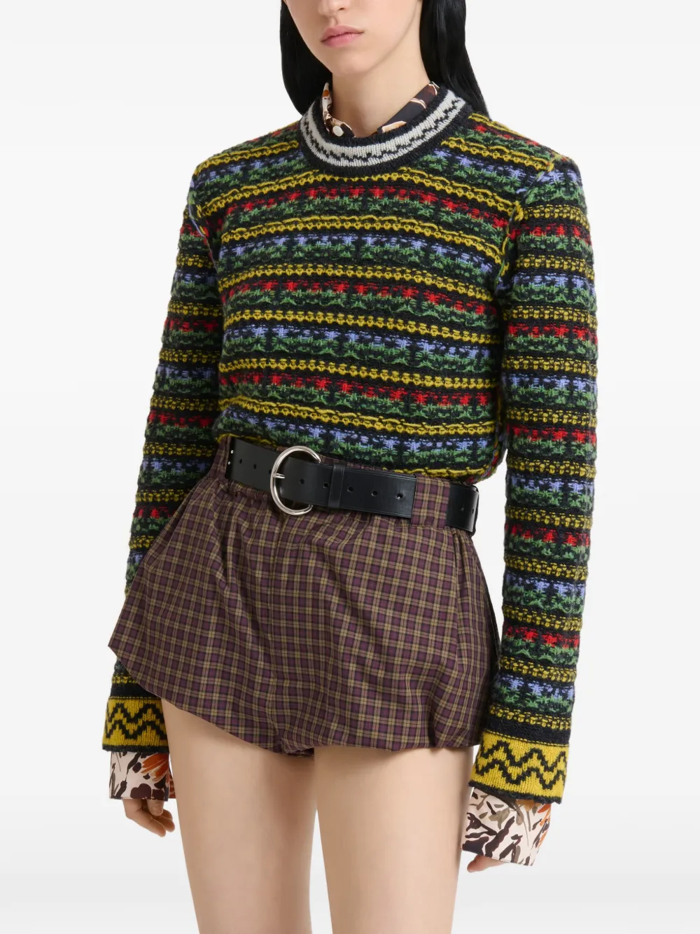 Marni black shetland-wool jumper with Fairisle motif Zwart