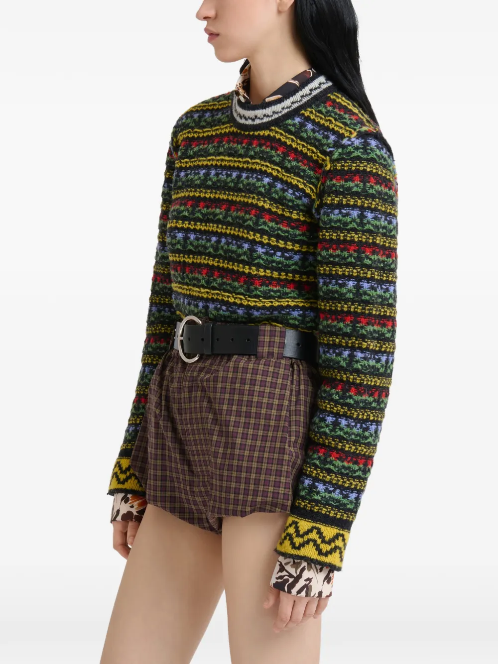 Marni black shetland-wool jumper with Fairisle motif Zwart