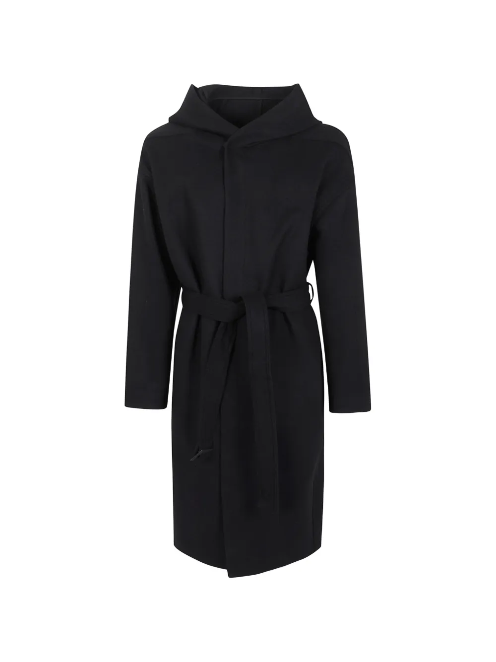 Rick Owens Hooded Belted Coat In Black