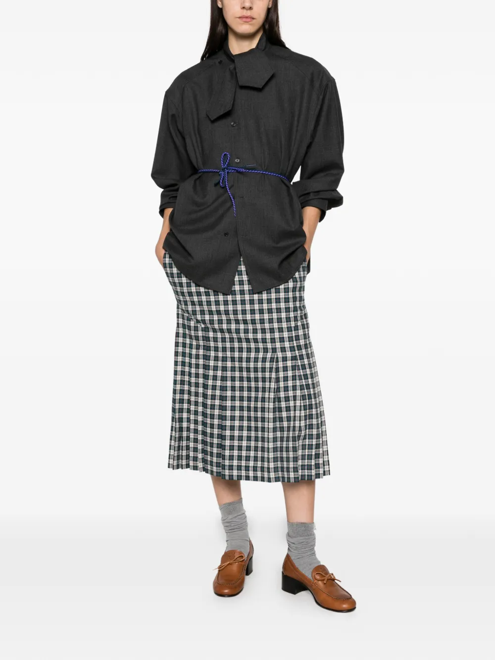 Plan C bow-detail long-sleeve shirt Grijs
