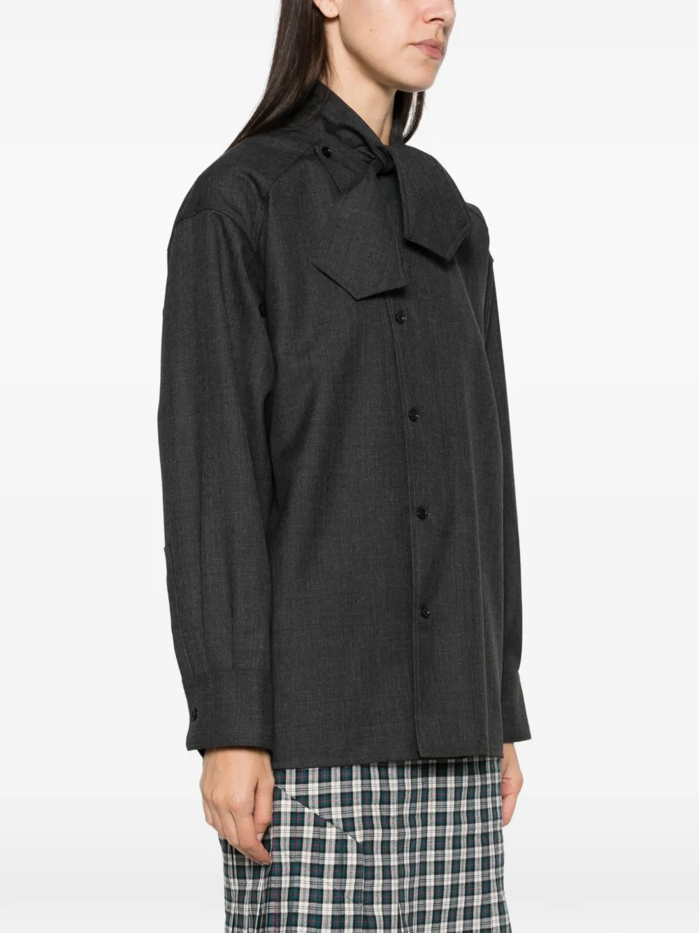 Plan C bow-detail long-sleeve shirt Grijs