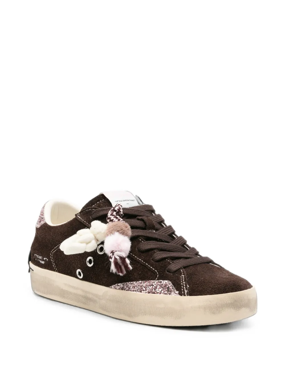Crime London Distressed glitter-panel sneakers Bruin
