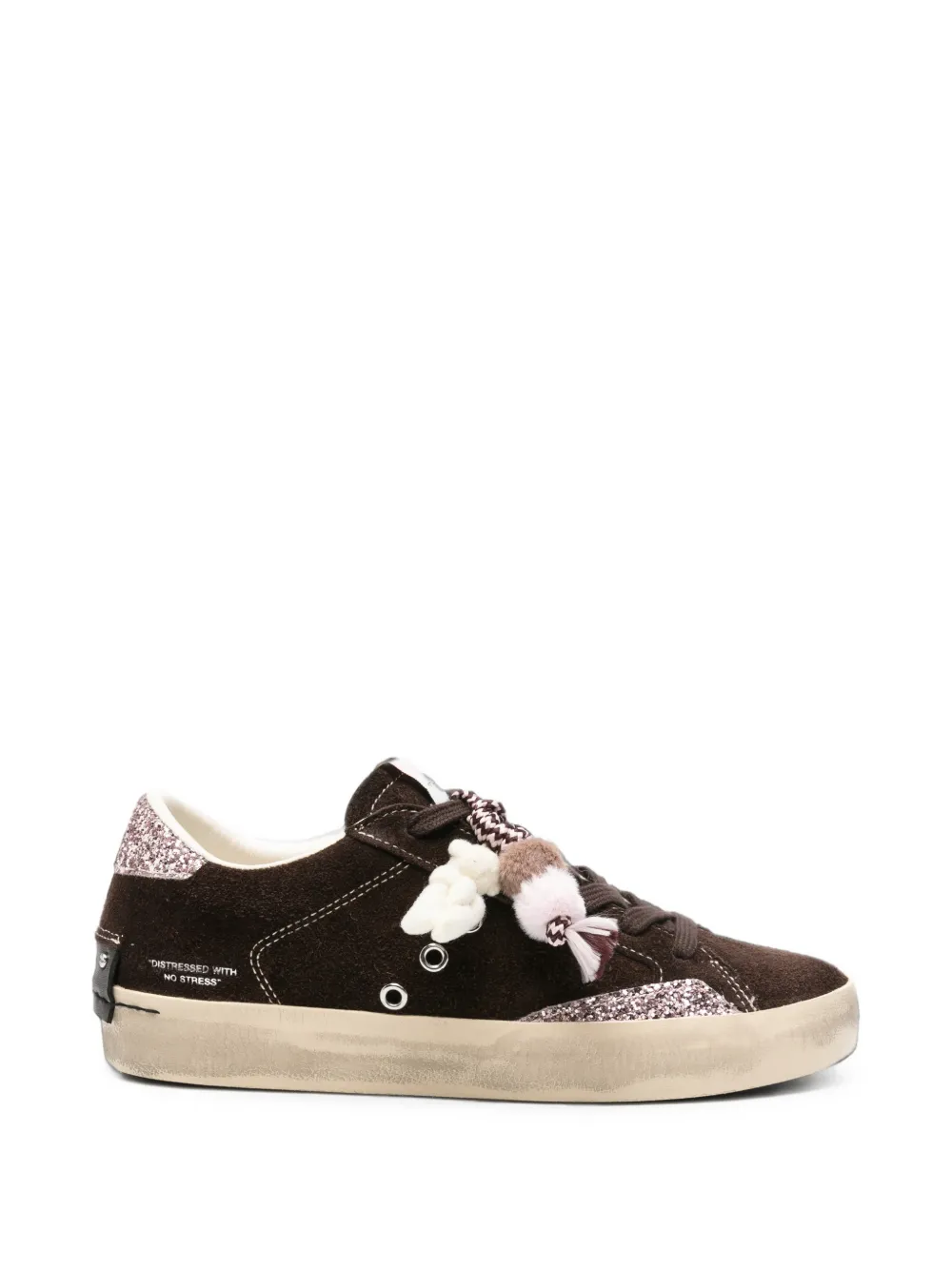 Crime London Distressed glitter-panel sneakers Bruin