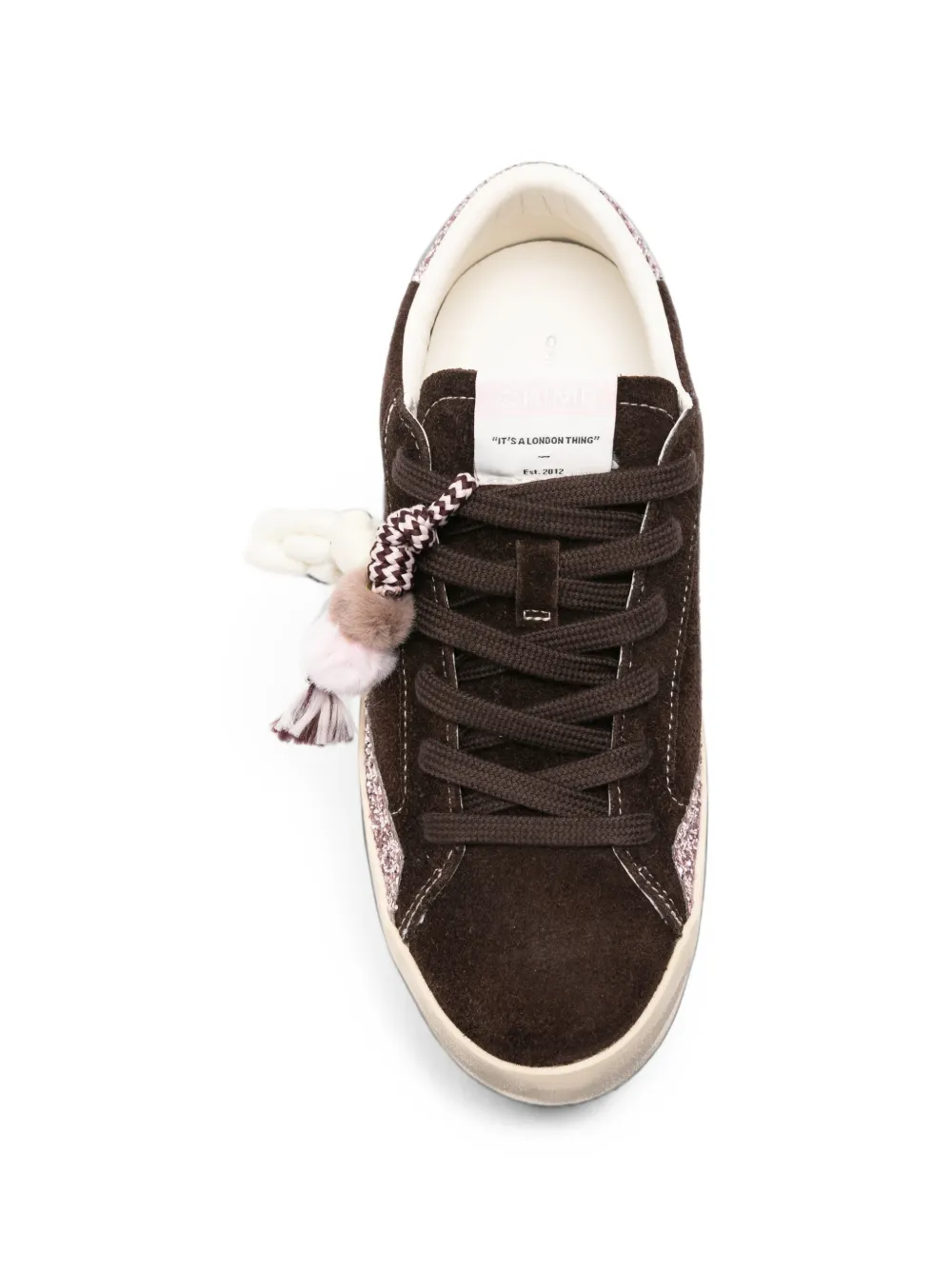 Crime London Distressed glitter-panel sneakers Bruin