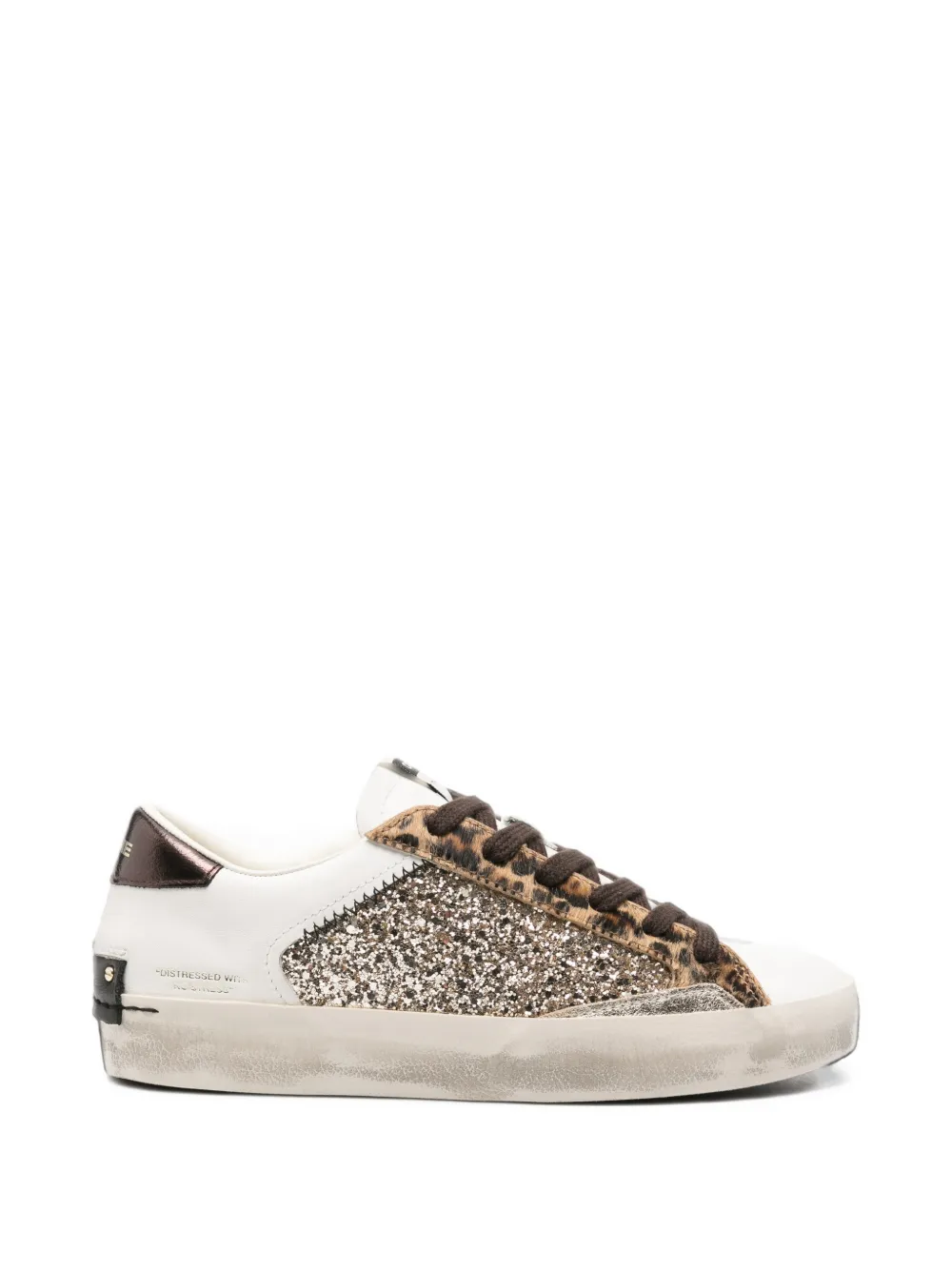 Crime London Distressed glitter leopard-print sneakers Wit