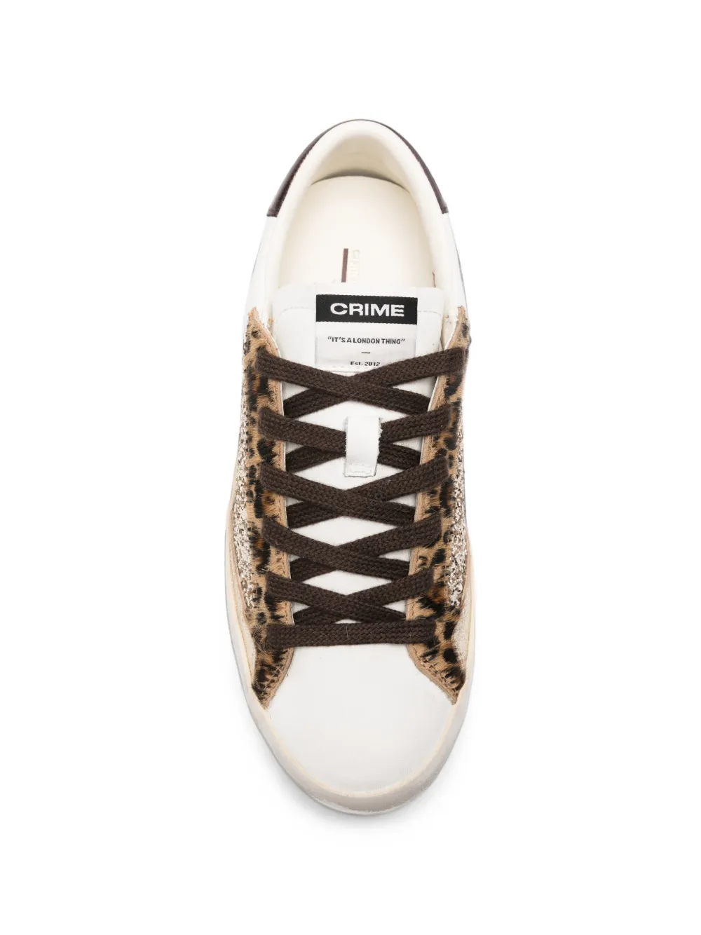 Crime London Distressed glitter leopard-print sneakers Wit