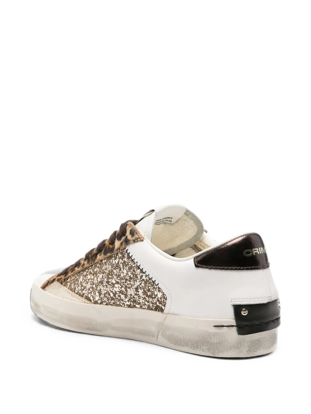 Crime London Distressed glitter leopard-print sneakers Wit