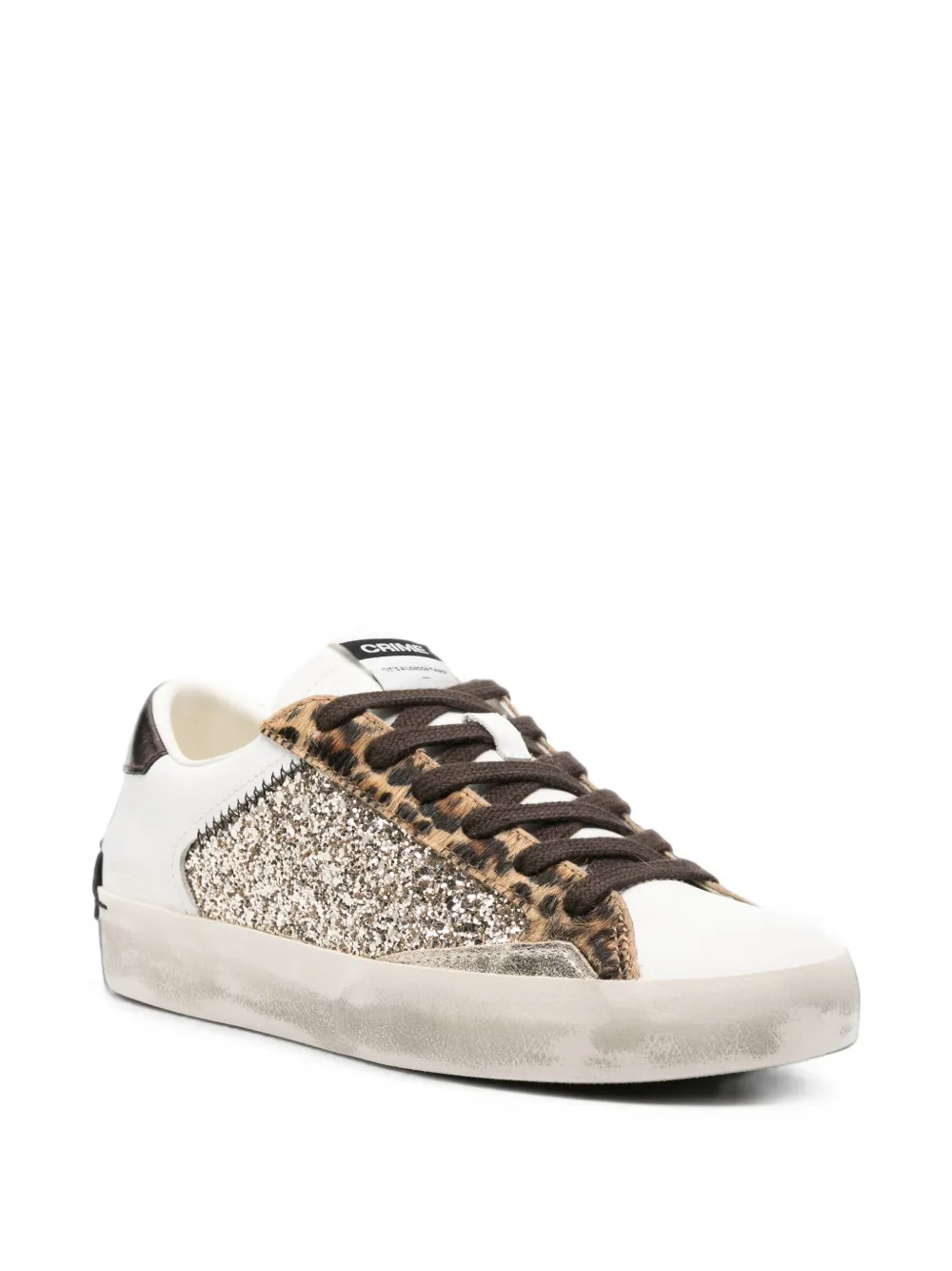 Crime London Distressed glitter leopard-print sneakers Wit