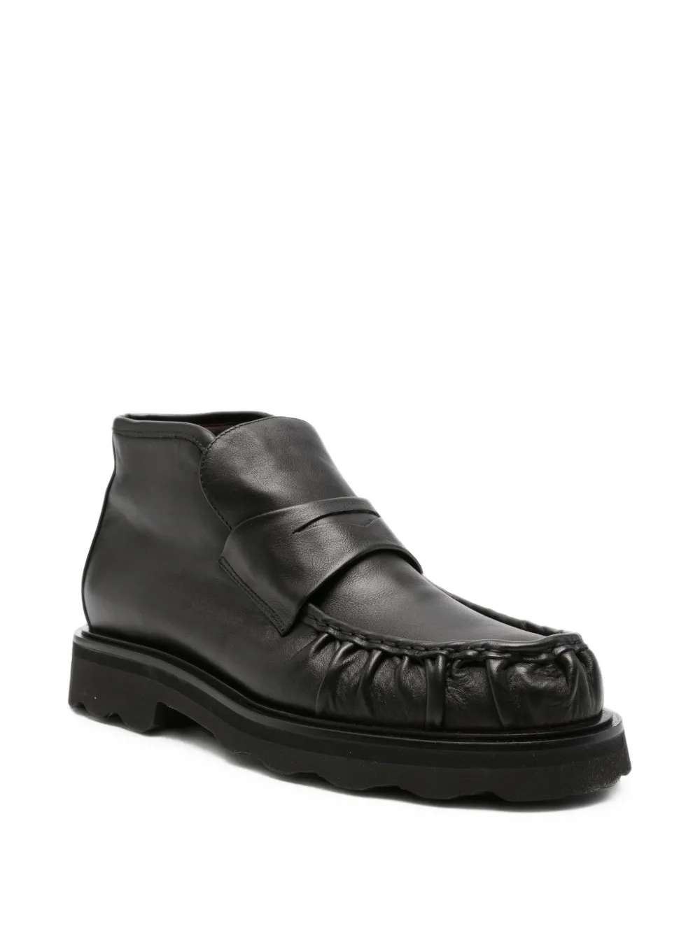 Pomme D´Or ruched penny leather ankle boots Zwart