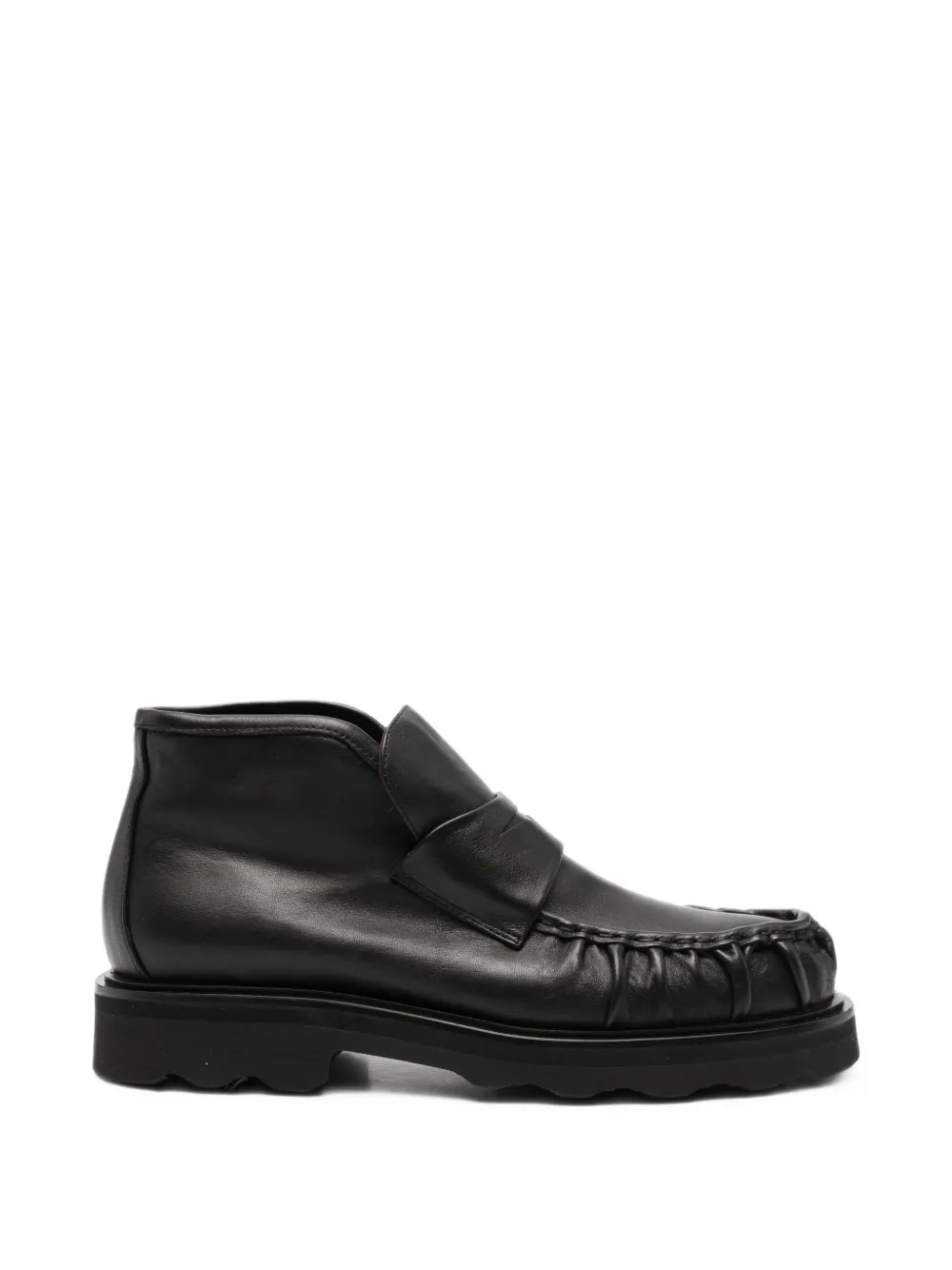 Pomme D´Or ruched penny leather ankle boots Zwart