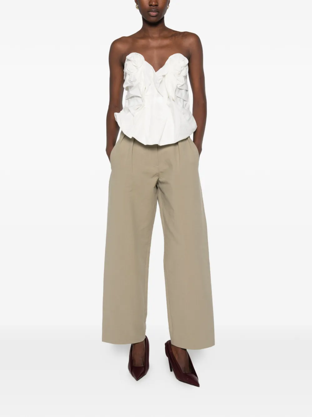 Magda Butrym Top met bloemen-applicatie en ruches Beige