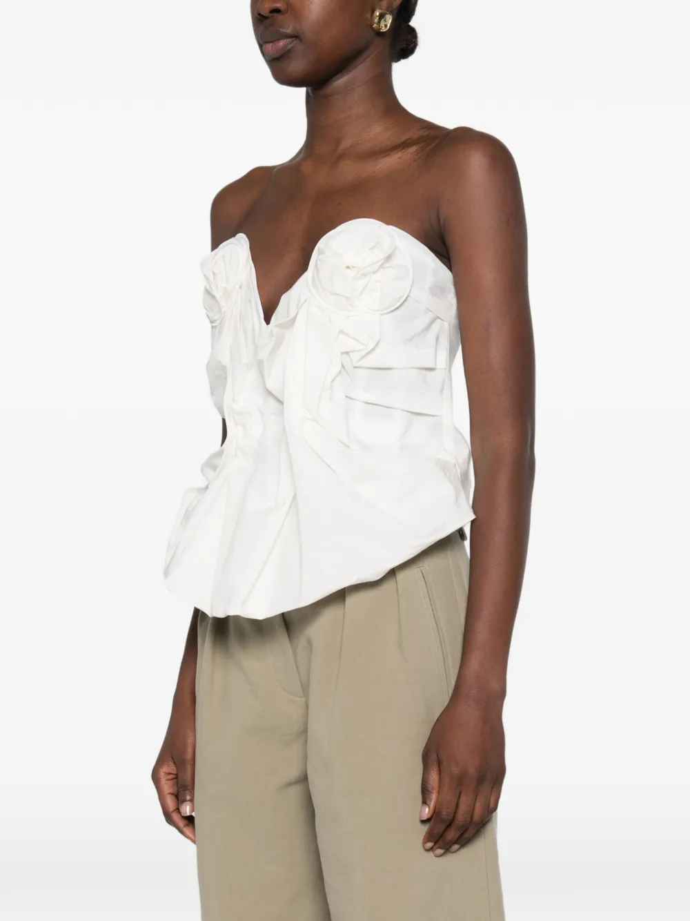 Magda Butrym Top met bloemen-applicatie en ruches Beige