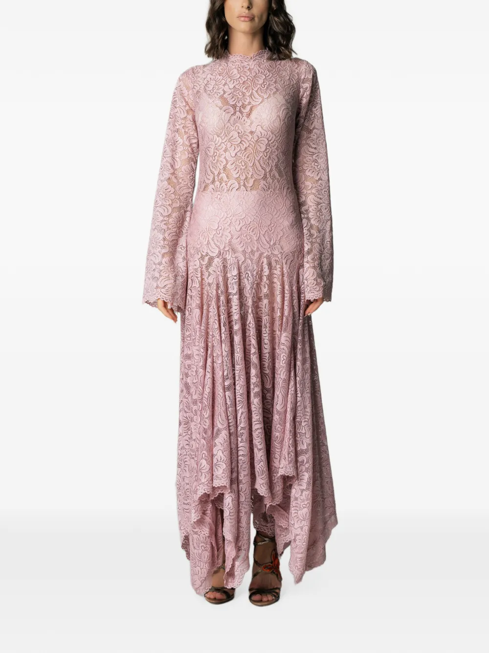 MIAU by Clara Rotescu lace-overlay handkerchief-hem dress - Rosa